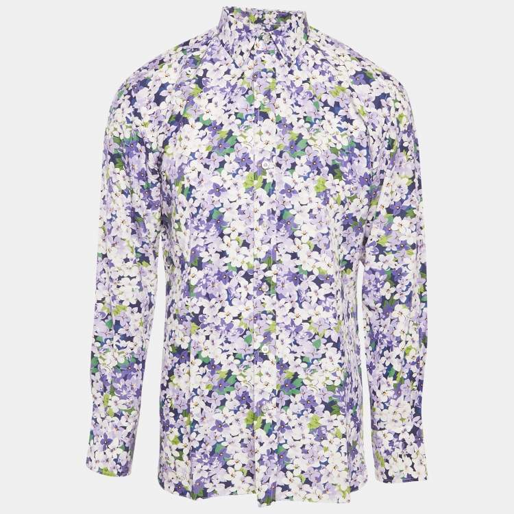 Pre Owned Tom Ford Purple Floral Print Cotton Blend Button Front Shirt L