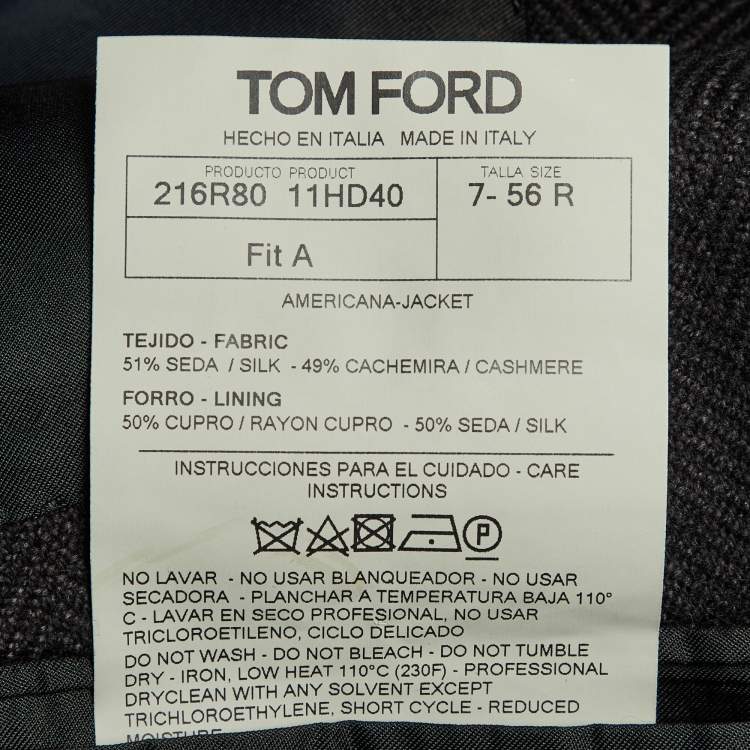 Pre Owned Tom Ford Black Herringbone Silk and Cashmere Single Breasted Blazer XXXL