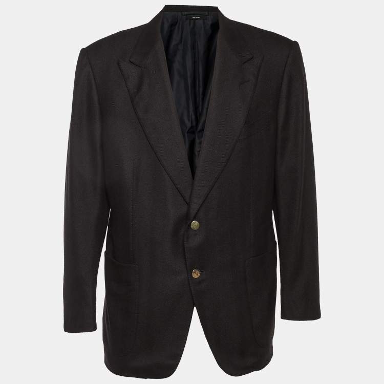 Pre Owned Tom Ford Black Herringbone Silk and Cashmere Single Breasted Blazer XXXL