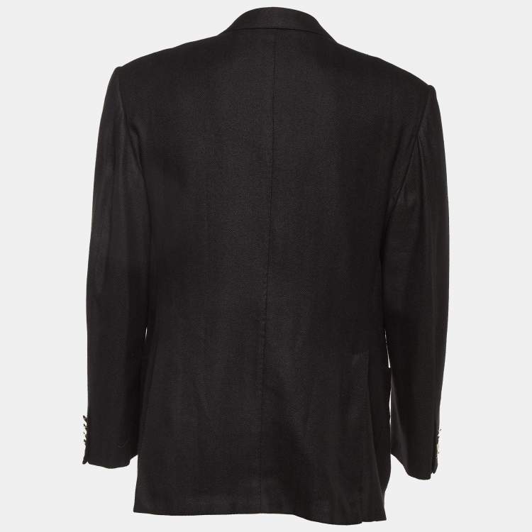 Pre Owned Tom Ford Black Herringbone Silk and Cashmere Single Breasted Blazer XXXL