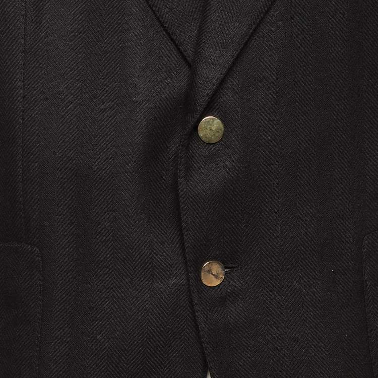 Pre Owned Tom Ford Black Herringbone Silk and Cashmere Single Breasted Blazer XXXL
