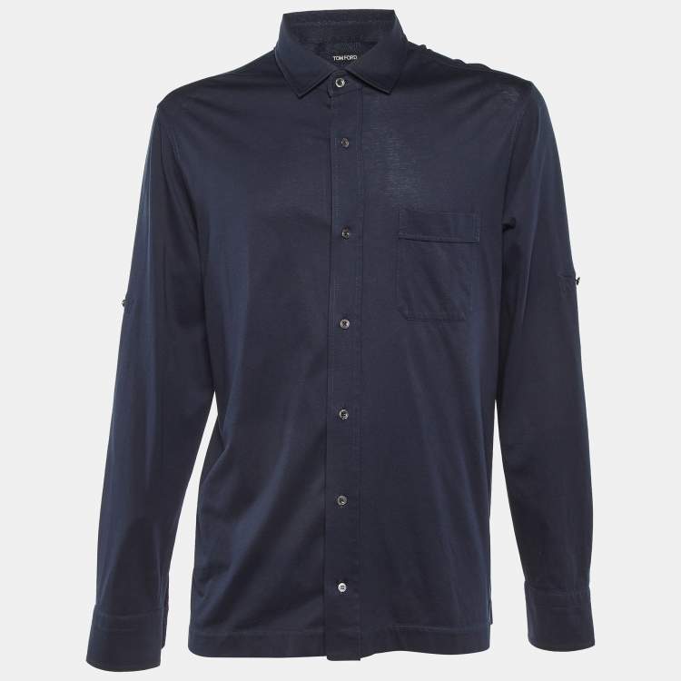 Pre Owned Tom Ford Midnight Blue Cotton Knit Button Front Shirt XXXL