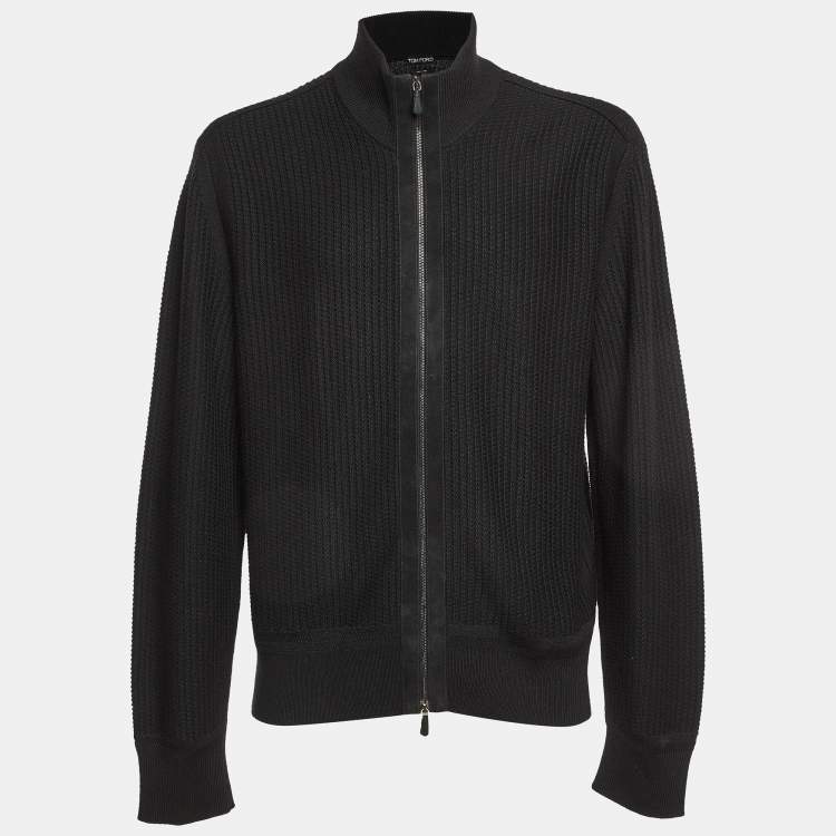 Pre Owned Tom Ford Black Textured Wool & Silk Zip Up Jacket XXL