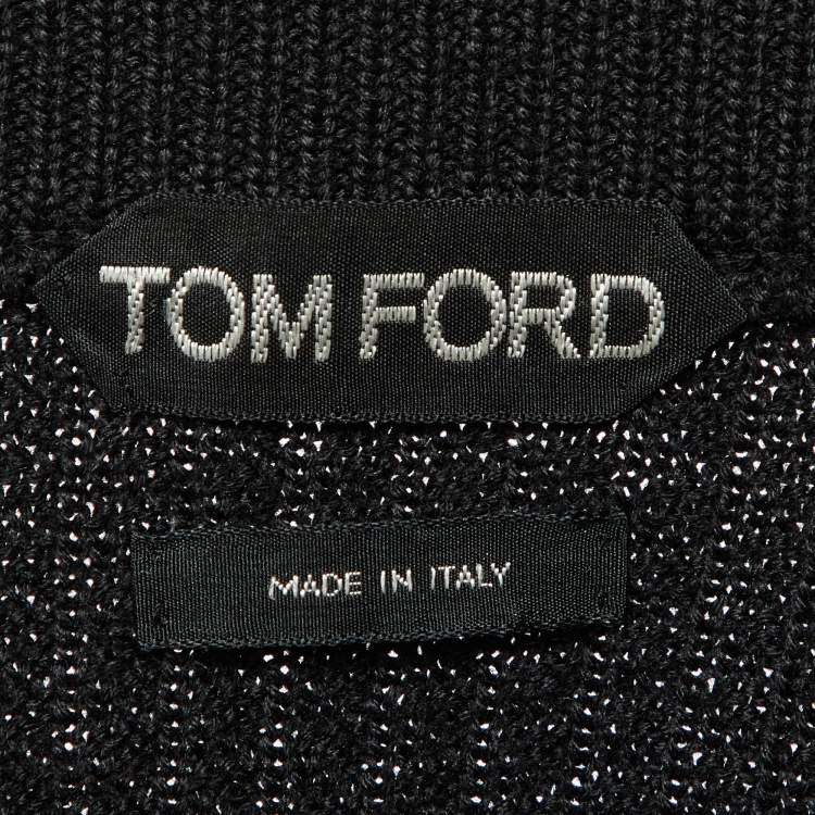 Pre Owned Tom Ford Black Textured Wool & Silk Zip Up Jacket XXL