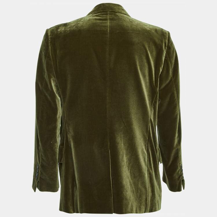 Pre Owned Tom Ford Olive Green Velvet Single Breasted Shelton Jacket XXXL