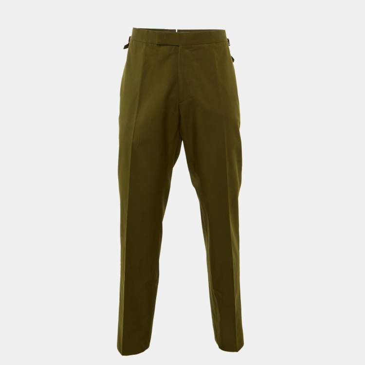 Pre Owned Tom Ford Dark Khaki Green Cotton Buckled Waist Trousers XXXL