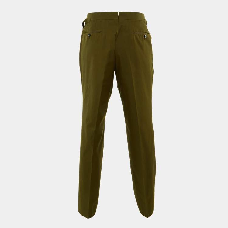 Pre Owned Tom Ford Dark Khaki Green Cotton Buckled Waist Trousers XXXL