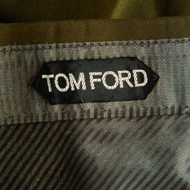 Pre Owned Tom Ford Dark Khaki Green Cotton Buckled Waist Trousers XXXL