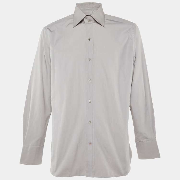 Pre Owned Tom Ford Grey Button Front Long Sleeve Shirt XXXL