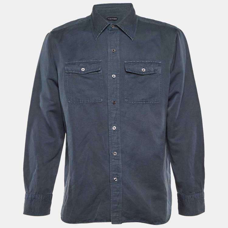 Pre Owned Tom Ford Blue Linen Blend Button Front Shirt XXXL