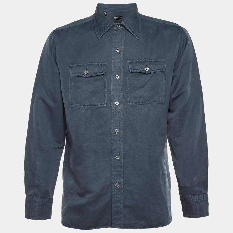 Pre Owned Tom Ford Sage Blue Button Front Full Sleeve Shirt XXL
