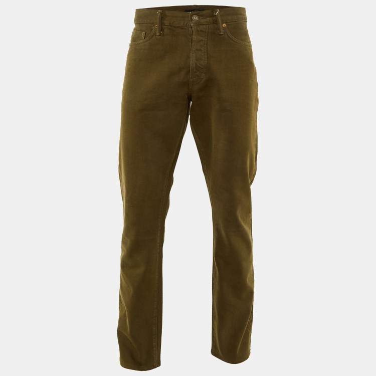 Pre Owned Tom Ford Khaki Green Denim Straight Leg Jeans XL Waist 36"