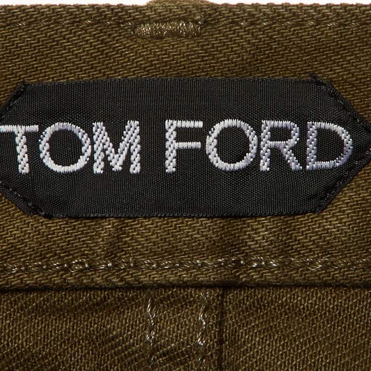 Pre Owned Tom Ford Khaki Green Denim Straight Leg Jeans XL Waist 36"