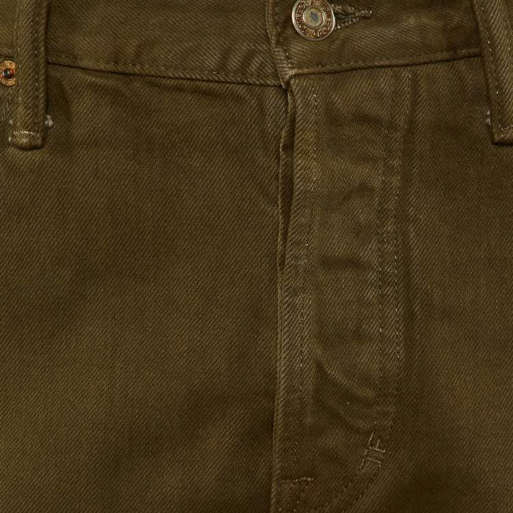 Pre Owned Tom Ford Khaki Green Denim Straight Leg Jeans XL Waist 36"
