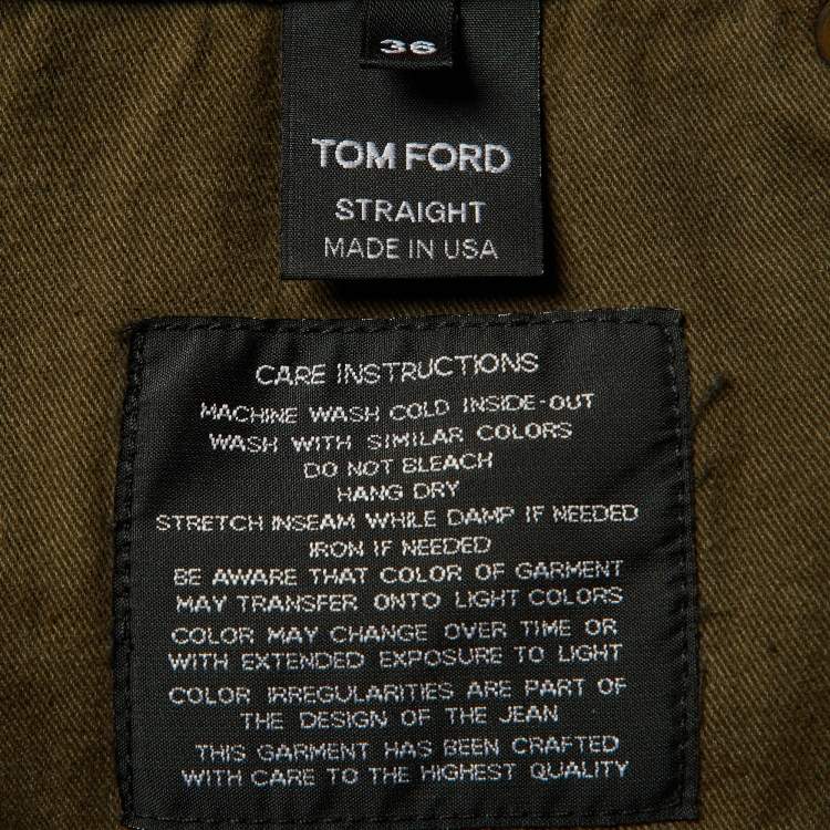Pre Owned Tom Ford Khaki Green Denim Straight Leg Jeans XL Waist 36"