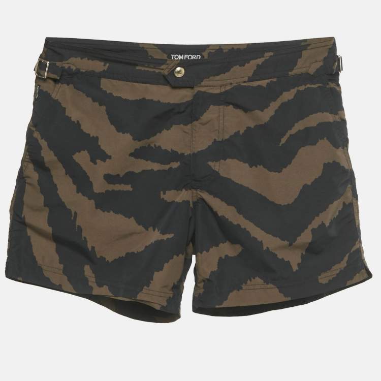 Pre Owned Tom Ford Brown Animal Print Synthetic Swim Shorts S