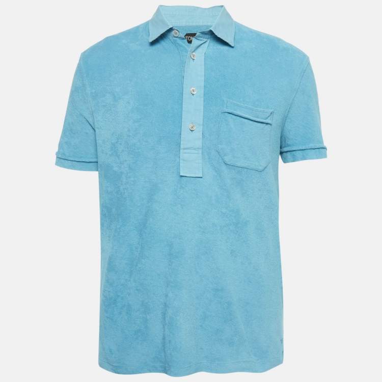 Pre Owned Tom Ford Aqua Blue Terry Polo T-Shirt L 