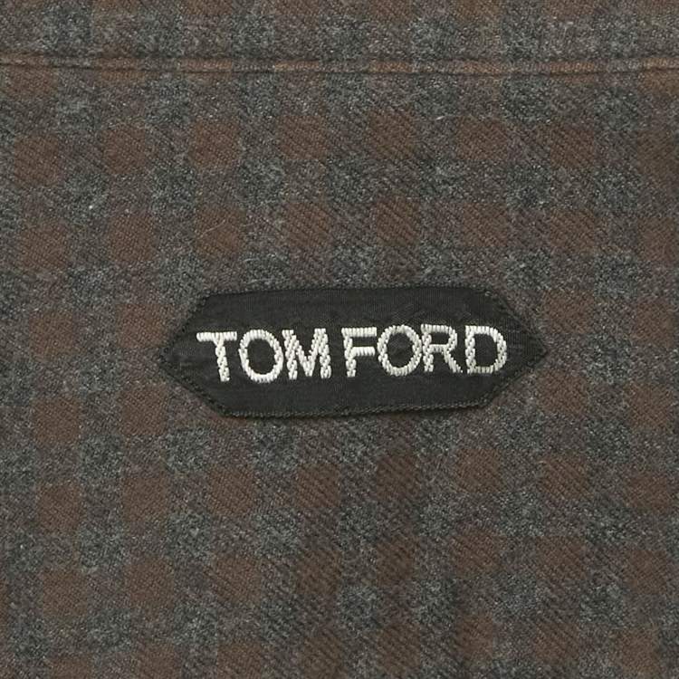 Pre Owned Tom Ford Grey /Brown Checked Cotton Full Sleeve Shirt M