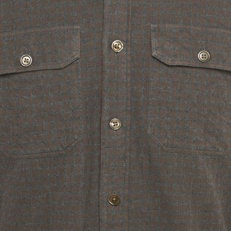 Pre Owned Tom Ford Grey /Brown Checked Cotton Full Sleeve Shirt M