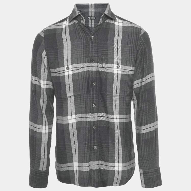 Pre Owned Tom Ford Grey Plaid Cotton Button Front Shirt M