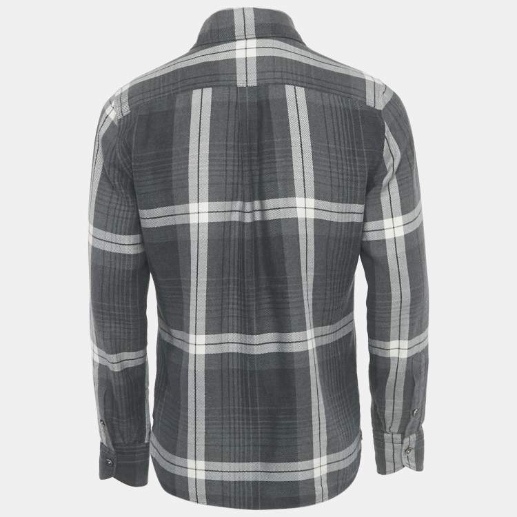 Pre Owned Tom Ford Grey Plaid Cotton Button Front Shirt M