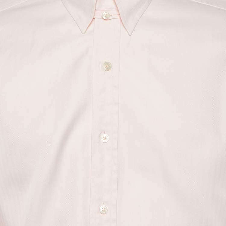 Pre Owned Tom Ford Pink Herringbone Cotton Long Sleeve Shirt L