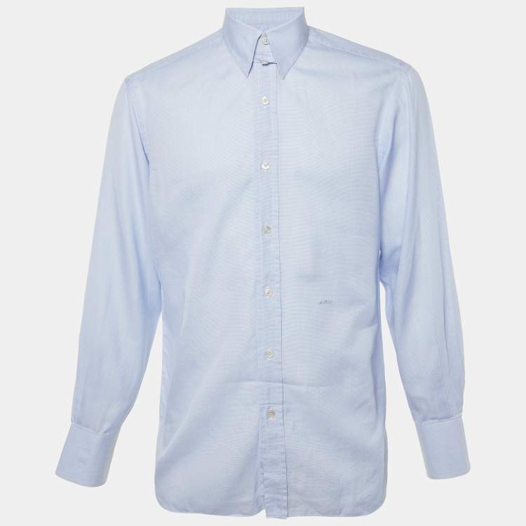 Pre Owned Tom Ford Blue Cotton Made to Measure Long Sleeve Shirt L