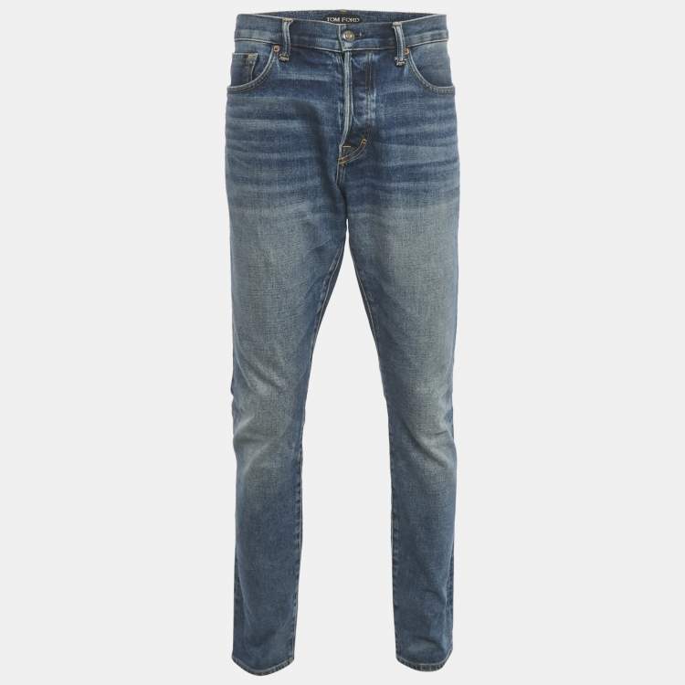 مملوكة مسبقًا Tom Ford Blue Washed Denim Slim Fit Jeans XL Waist 39"