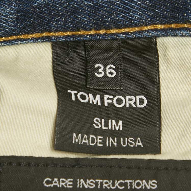 مملوكة مسبقًا Tom Ford Blue Washed Denim Slim Fit Jeans XL Waist 39"