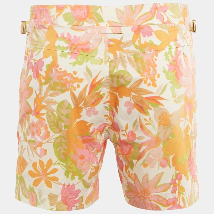 مملوكة مسبقًا Tom Ford Orange Floral Print Synthetic Swim Shorts M