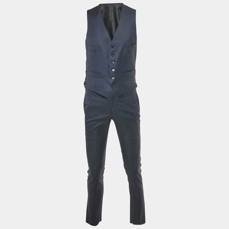 مملوكة مسبقًا Tom Ford Navy Blue Wool 3 Piece Suit Set S 