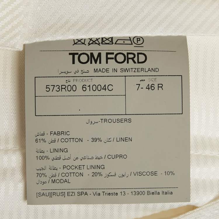 Pre Owned Tom Ford White Cotton Blend Regular Fit Trousers S