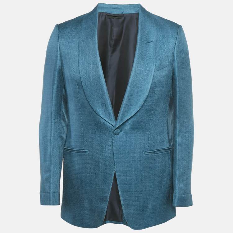 Pre Owned Tom Ford Teal Blue Basket Weave Shelton Blazer S
