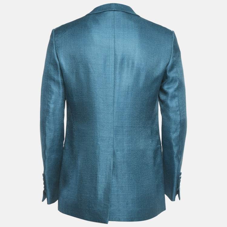 Pre Owned Tom Ford Teal Blue Basket Weave Shelton Blazer S