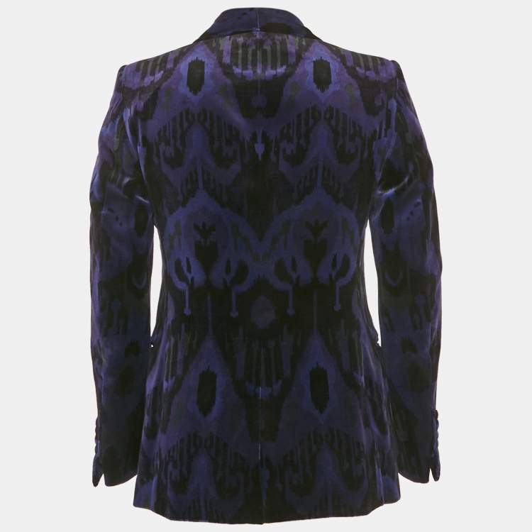 مملوكة مسبقًا Tom Ford Blue Patterned Velvet Fit Z Blazer M