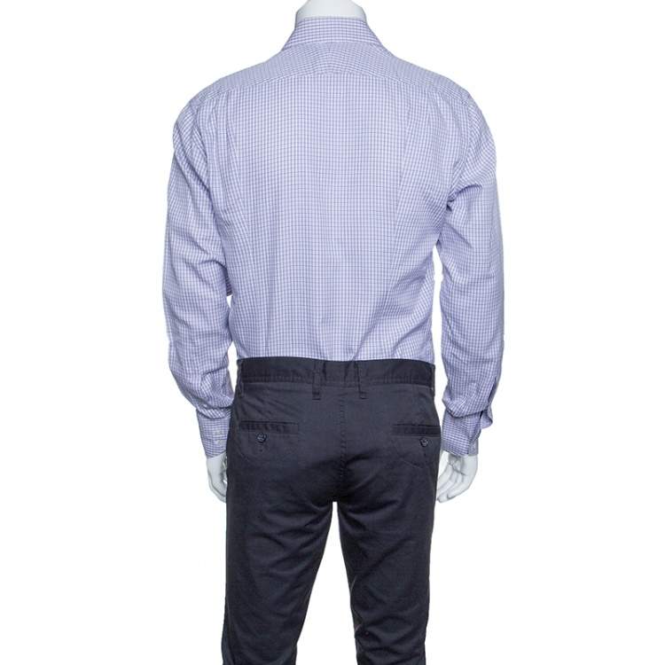 Pre Owned Tom Ford Purple and White Checkered Cotton Button Front Shirt L