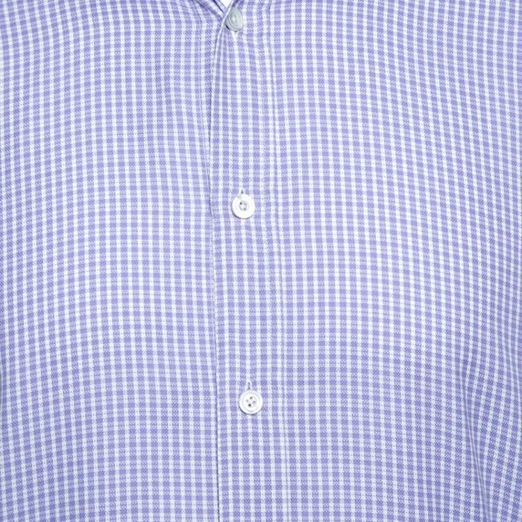 Pre Owned Tom Ford Purple and White Checkered Cotton Button Front Shirt L