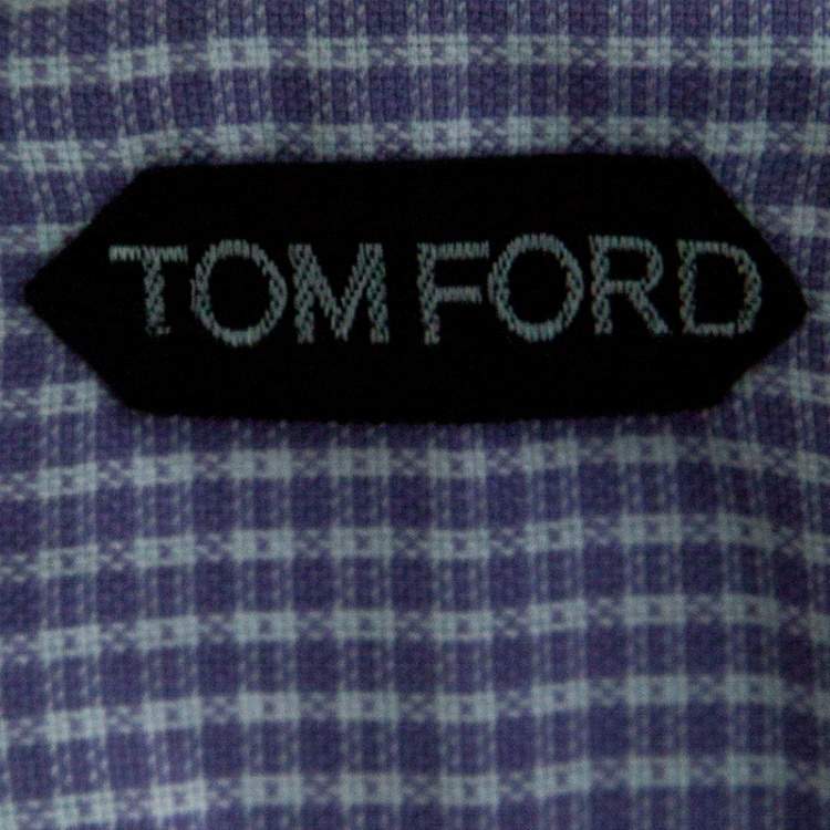 Pre Owned Tom Ford Purple and White Checkered Cotton Button Front Shirt L