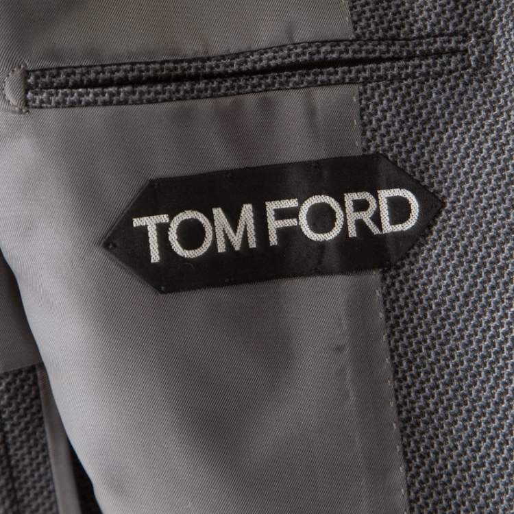 Pre Owned Tom Ford Grey Patterned Jacquard Mohair Blend Tailored Blazer L