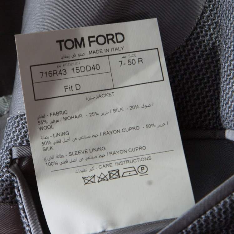Pre Owned Tom Ford Grey Patterned Jacquard Mohair Blend Tailored Blazer L