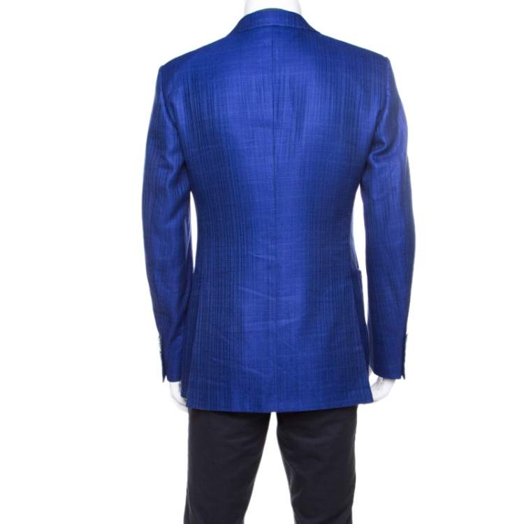 Pre Owned Tom Ford Cobalt Blue Textured Linen Silk Tailored Blazer L