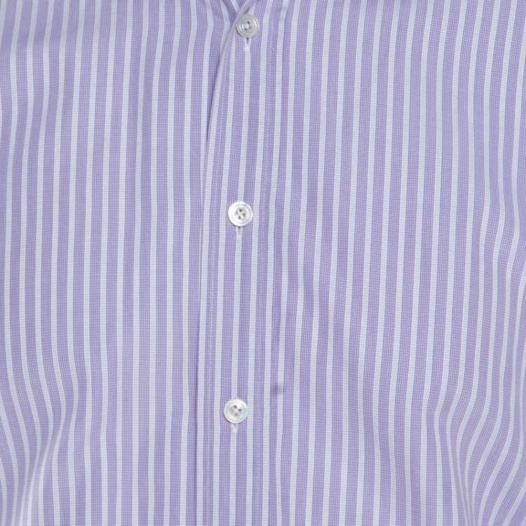 Pre Owned Tom Ford Purple and White Striped Cotton Long Sleeve Button Front Shirt L