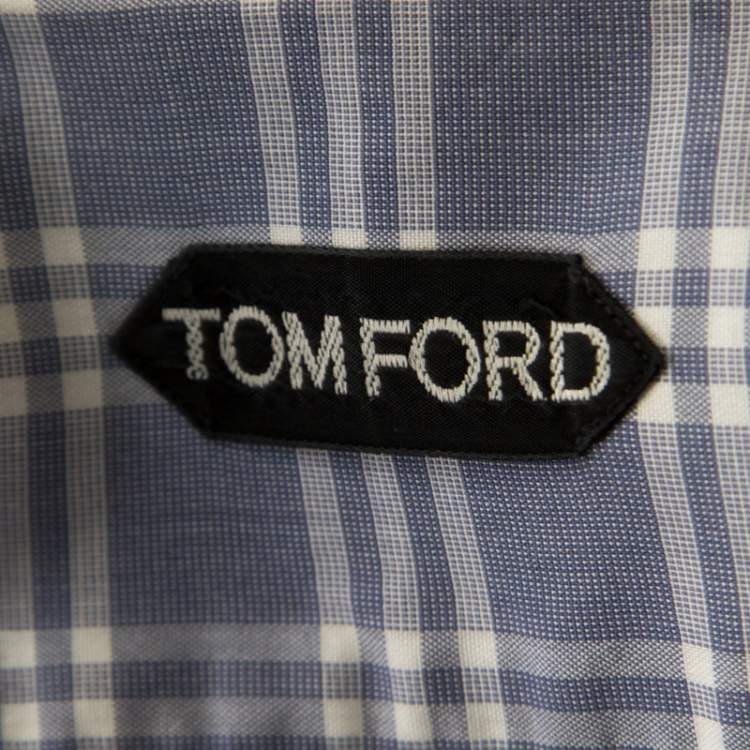 مملوكة مسبقًا Tom Ford Blue and White Plaid Checked Cotton Long Sleeve Shirt M