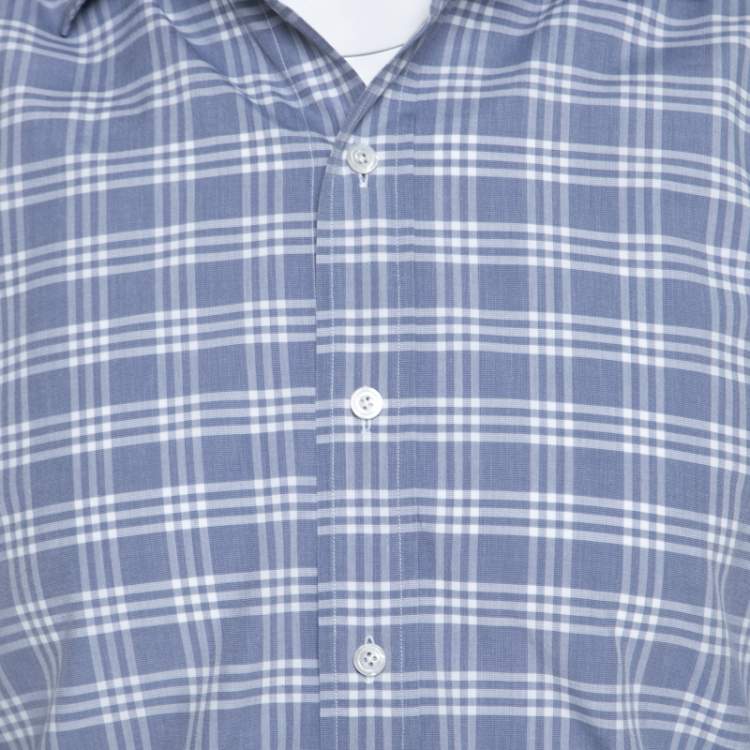مملوكة مسبقًا Tom Ford Blue and White Plaid Checked Cotton Long Sleeve Shirt M