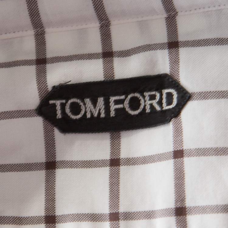 Pre Owned Tom Ford Brown and White Checked Cotton Long Sleeve Button Front Shirt XL
