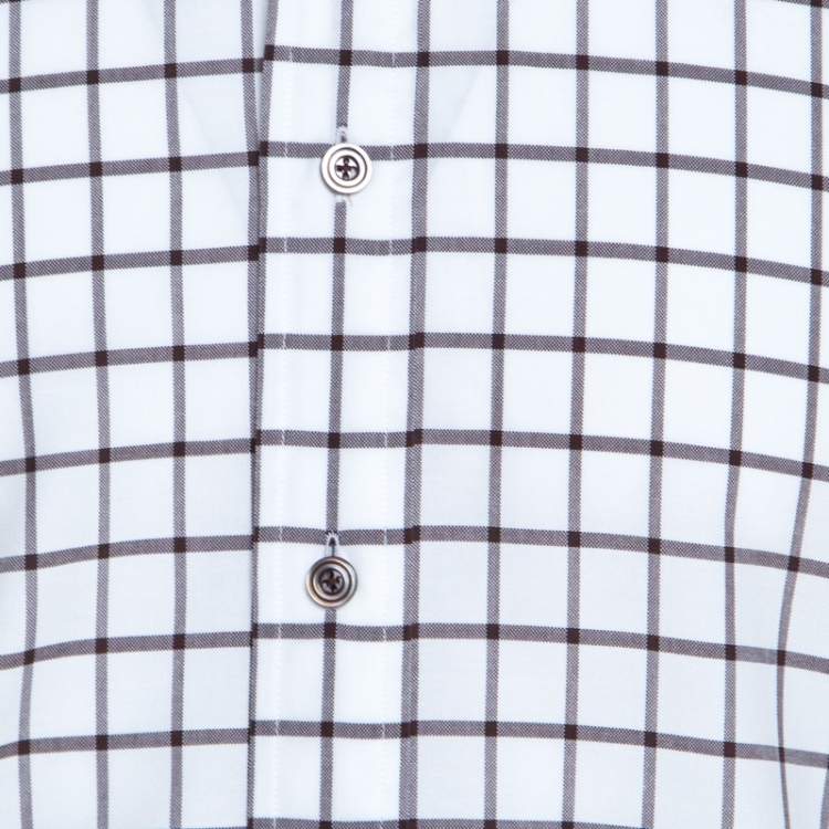 Pre Owned Tom Ford Brown and White Checked Cotton Long Sleeve Button Front Shirt XL