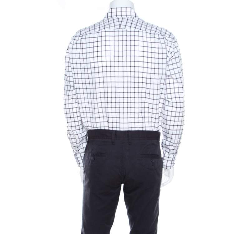 Pre Owned Tom Ford Brown and White Checked Cotton Long Sleeve Button Front Shirt XL
