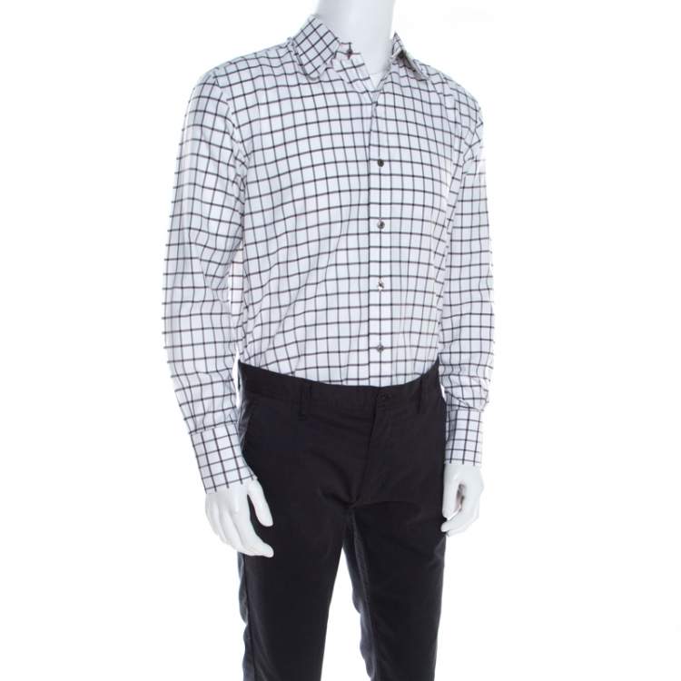 Pre Owned Tom Ford Brown and White Checked Cotton Long Sleeve Button Front Shirt XL