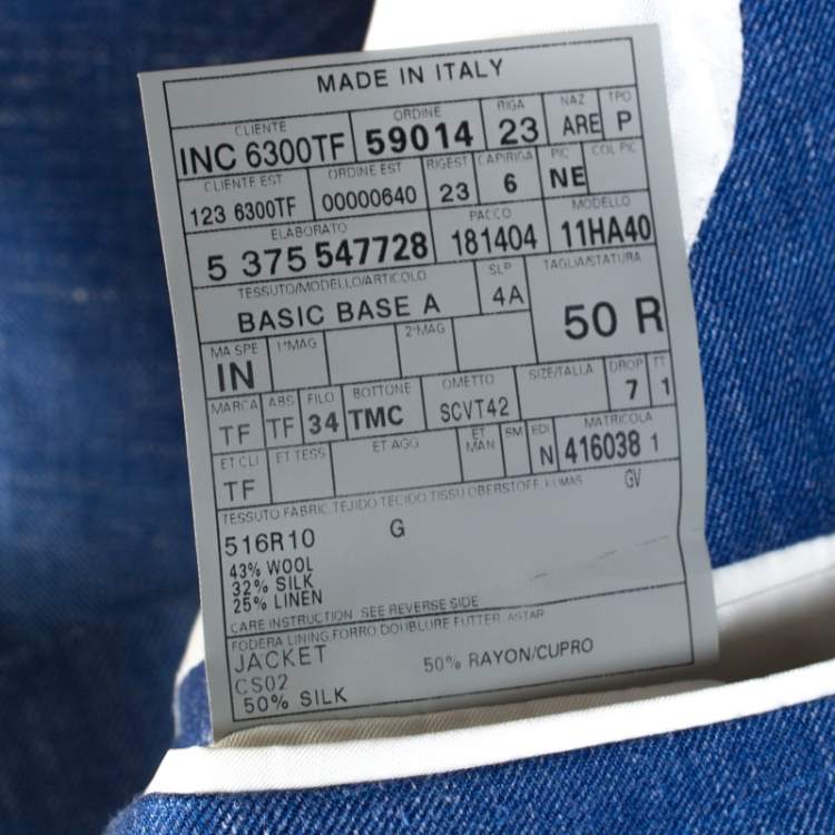 Pre Owned Tom Ford Blue Wool & Silk Blend Classic Fit Blazer L