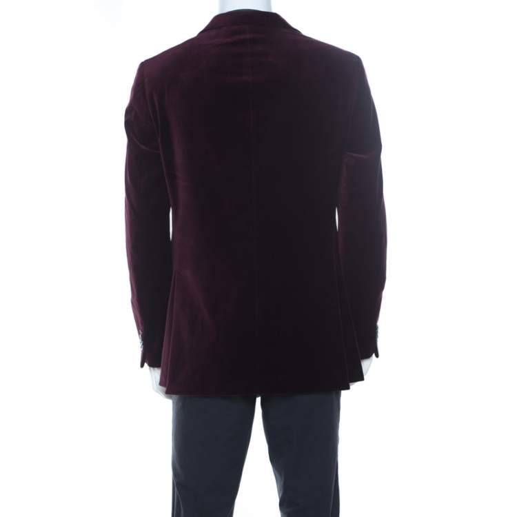 Pre Owned Carolina Herrera Burgundy Velvet Classic Fit Blazer L
